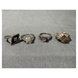 (4) .925 Sterling Silver Gemstone Rings Size 6
