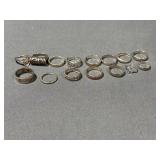 (15) .925 Sterling Silver Soild Rings -No Stones-