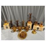 Amber Tiara Glass Candlestick & Ashtray,Crimped