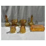 Tiara Amber Glass Butter Dish, Bells, Cruets