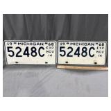 Pair Of 1968 Michigan License Plates