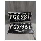 1979 Pair Michigan License Plates -New