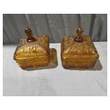 (2) Tiara Amber Glass Candy Dishes