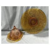 Tiara Amber Glass Serving Tray & Candy Dish