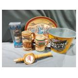 Miller Beer Mugs, Tap Handle, Ice Bucket, Tray