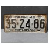 1948 Michigan Farm License Plate