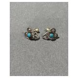 .925 Sterling Silver & Turquoise Earrings -Pair-