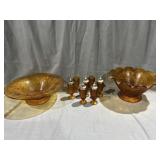 Tiara Amber Glass Bowls, Toothpick Holders