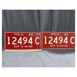 Pair Of 1965 Michigan License Plates