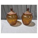 (2) Tiara Amber Cookie Jars