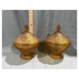 (2) Tiara Amber Glass Candy Dishes