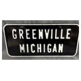 Porcelain "Greenville, Michigan" License Plate