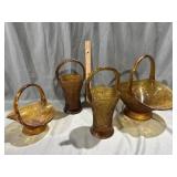 (4) Amber Tiara Glass Baskets
