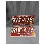 1971 Pair of Michigan License Plates