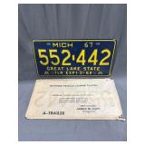 1967 Michigan License A-Trailer Plate -New