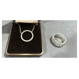 Faux Diamond Necklace & Stretch Band Diamond Ring
