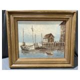 W. Jones Signed Oil Painting Harbor Boats