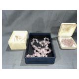 Pink Beaded Costume Jewelry; Necklace, 2 Bracelets