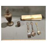 Sterling Silver Salt & Pepper Shaker, Fork, Spoons