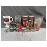 Coca-Cola Stained Christmas Glasses& Shot Glass