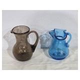 Blue, Brown Pilgrim Crackle Glass Pitchers