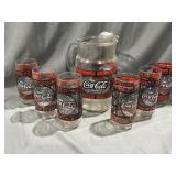 (6) Stain Glass Coca-Cola Glasses W/ Pitcher