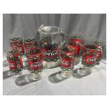 (8) Stained Glass Coca-Cola Glasses & Pitcher