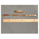 Lot of five vintage Jack knives made in China