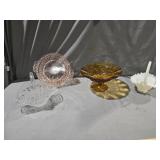 Amber Footed Compote, Pink Depression Plate, Cut