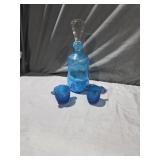 Blue Crackle Glass Decanter w/ Clear Stopper,