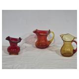 Tangerine Amberina Pilgrim Crackle Glass Pitchers