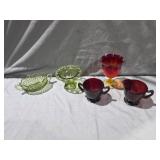 Amberina Glass Goblet, Ruby Red Creamer & Sugar,