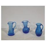 Blue Pilgrim Crackle Glass Miniature Pitchers