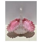 Overlay Pink Glass Silver Mica Flake Glass Basket