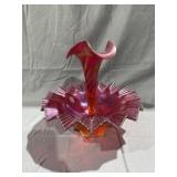 Fenton Ruby Amberina Stretch Swirl Epergne 1 Horn