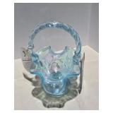 Fenton Blue Topaz Opalescent Pedestal Basket