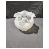 Fenton Opalescent White Coin Dot Ruffled Vase