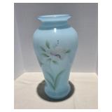 Fenton Blye Topaz Overlay Vase with Hand Painted