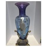 Fenton Mulberry Blue Mystical Bird Amphora Vase
