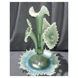 Fenton #5460 G1 Willow Green iridescent  4-Horn