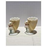 (2) Fenton Rabbit Bunny Egg Cups, Hand Painted