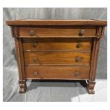 American Empire Mahogany 4 Drawer Jewelry Box
