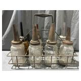 Assorted Oil Bottles & Carrier (7)