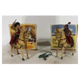 German Tin Wind-up Indian & Cowboy Toys, Key,