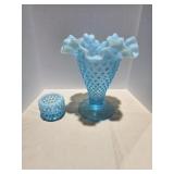 Blue Opalescent Hobnail Mustard (no lid) &