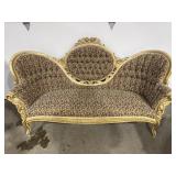 Antique French Craved Wood Victorian Tufted Sofa