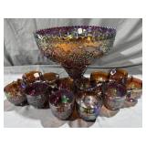 Imperial Grape & Cable Carnival Glass Punch Bowl