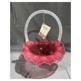 Fenton 10" Opalescent Cranberry Hobnail Basket