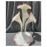 Fenton Opalescent Rose Crest 4-Horned Epergne