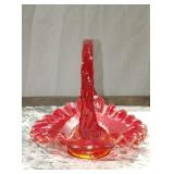 Fenton ruby red thumbprint basket 6 x 4.5 in